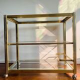 Vintage brass and glass bar cart, 1980