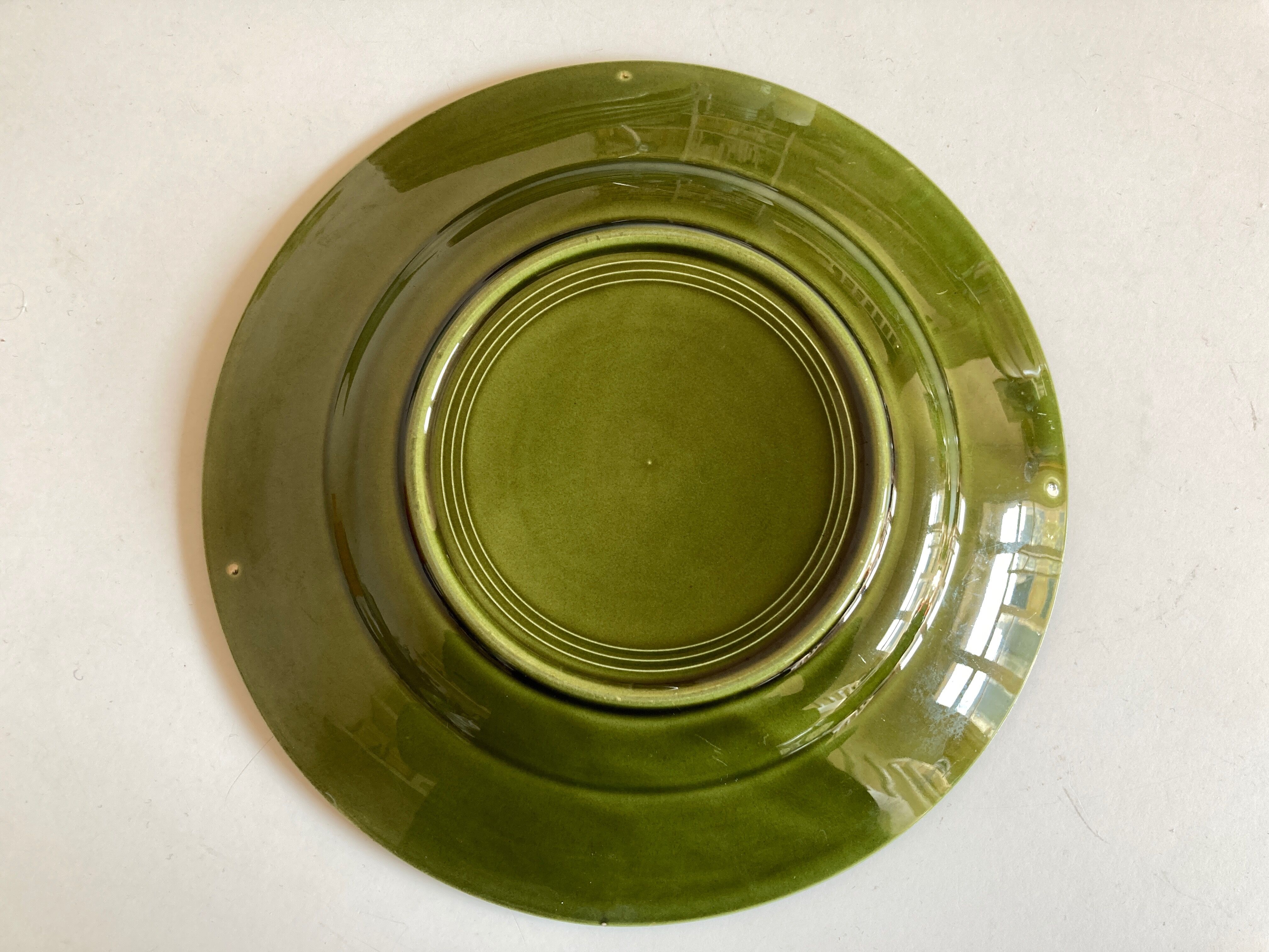 Set of 6 plates in green faience 1960