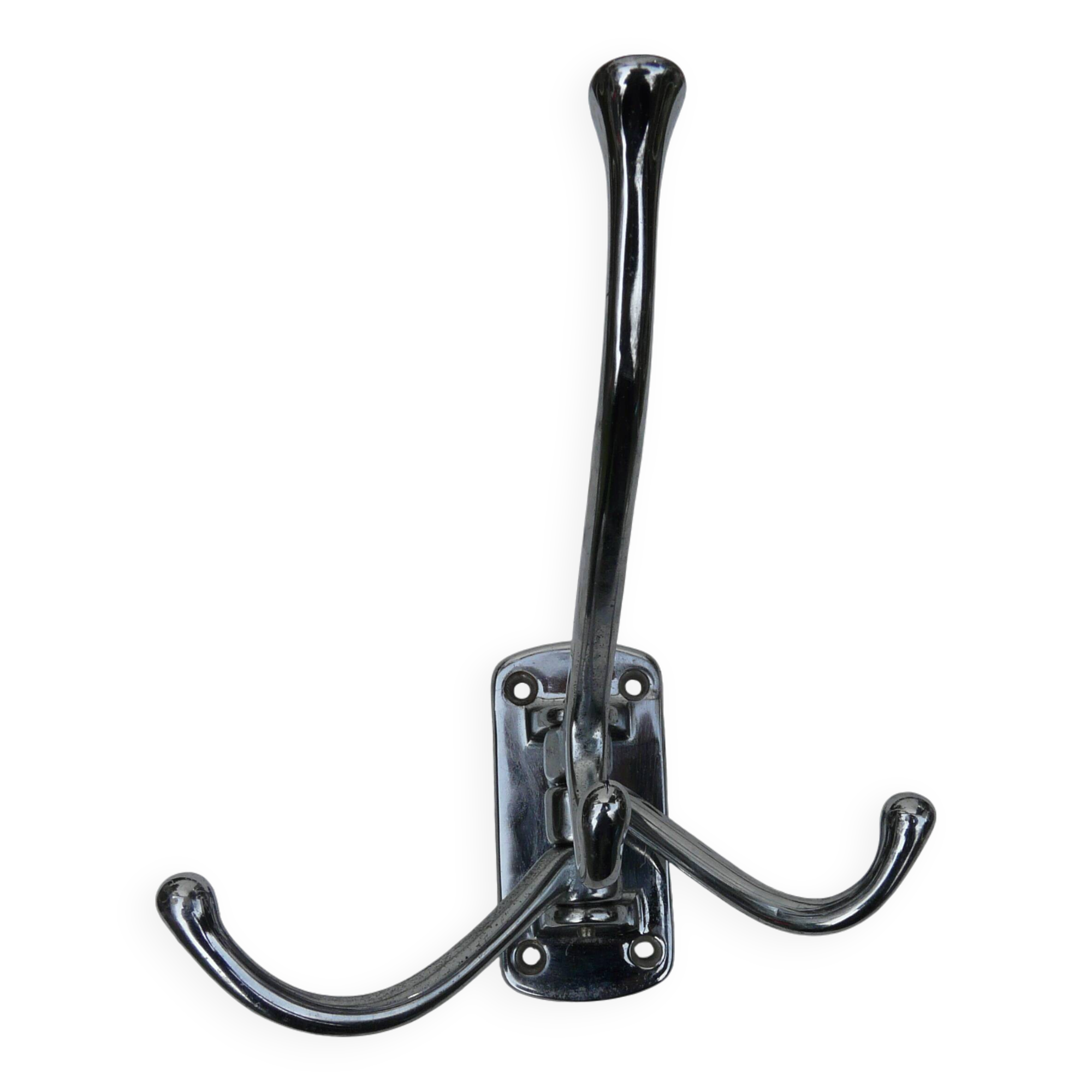 Wall-mounted coat rack in chromed metal with 4 adjustable hooks