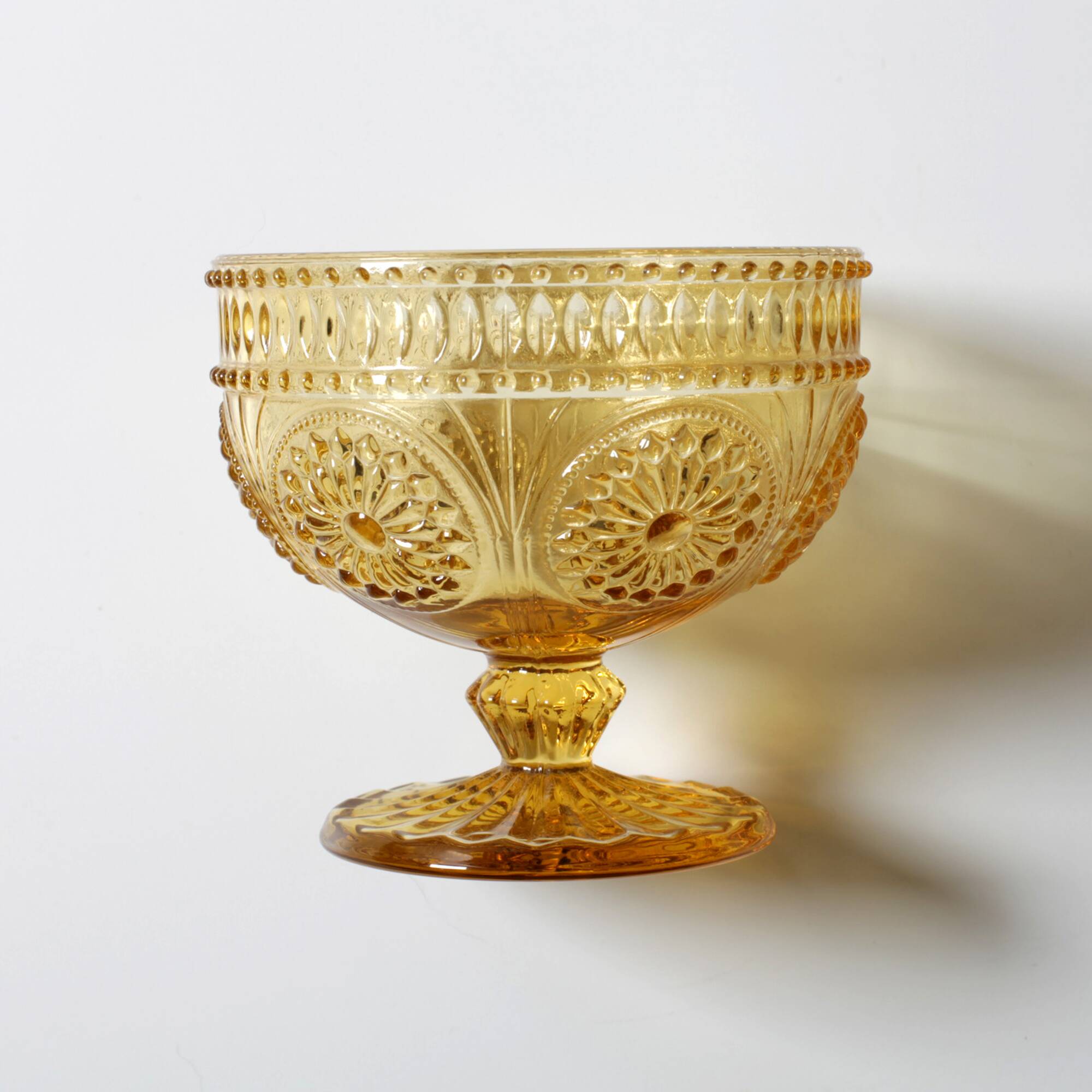 Godinger Amber Honey Pressed Glass Pedestal Bowl – Vintage USA 2000s