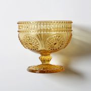 Godinger Amber Honey Pressed Glass Pedestal Bowl – Vintage USA 2000s