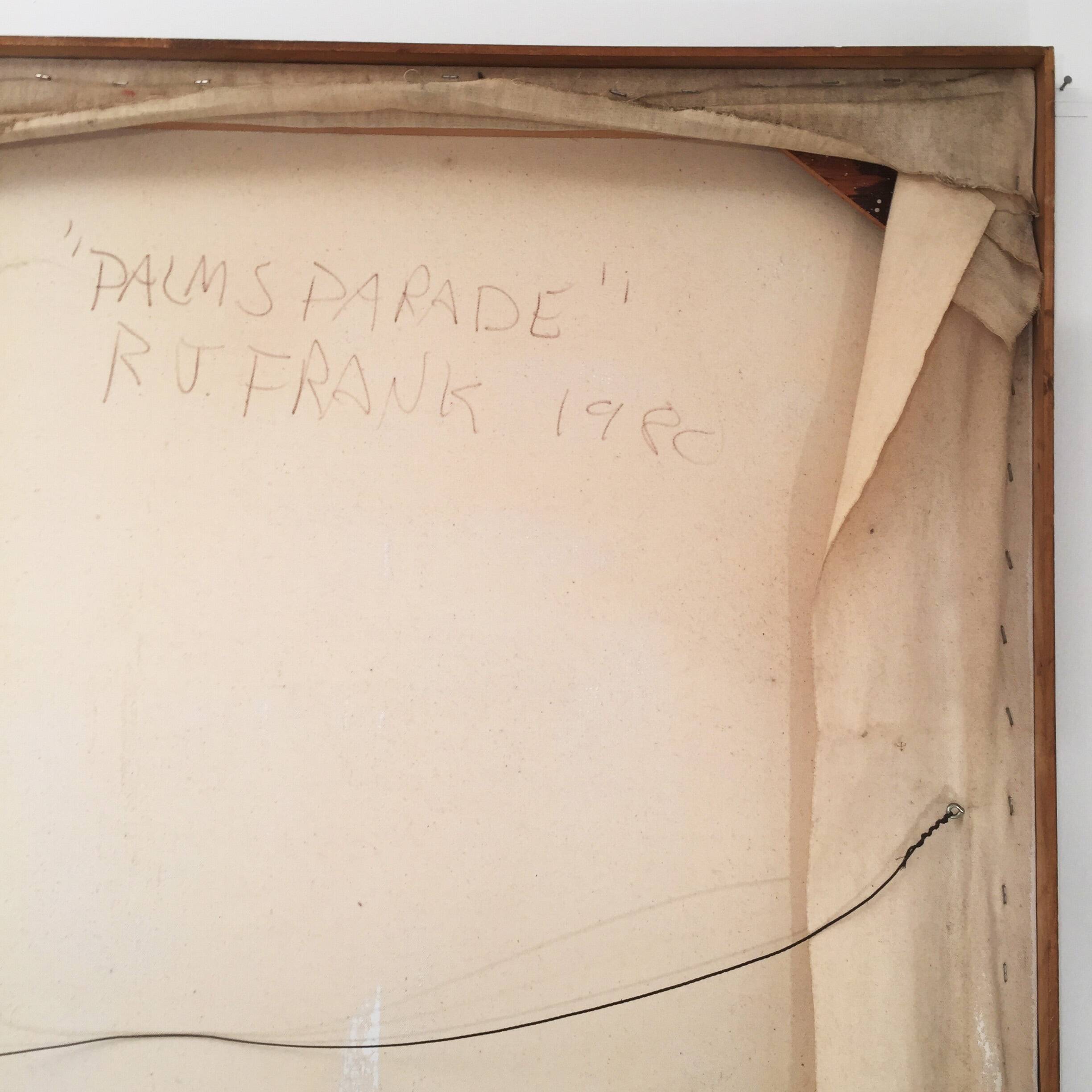 Richard Frank 'Palm's Parade' Painting, Oil On Canvas 1980s Miami Palm Tree Postmodern Art