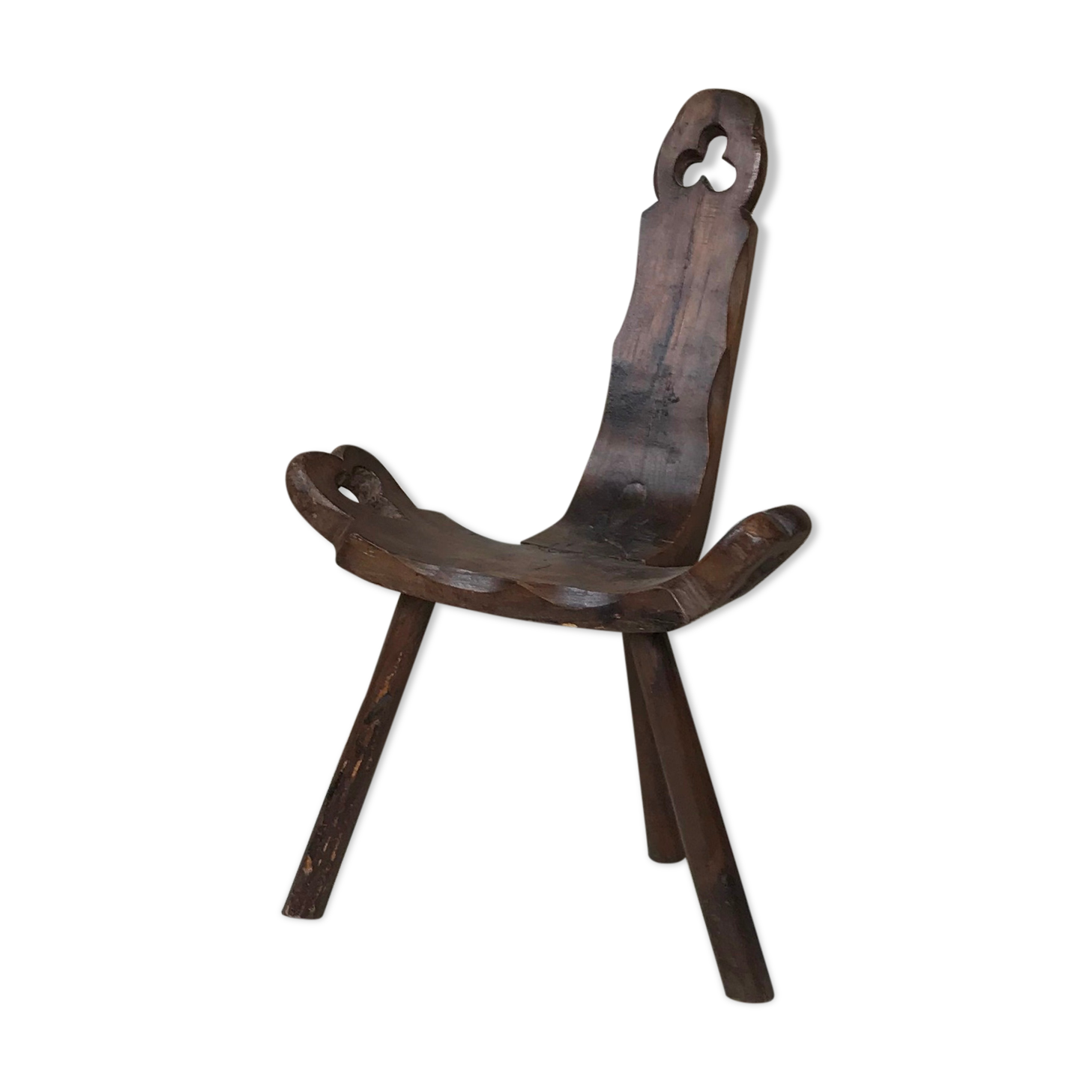 Tripod mountain chair carved wood brutalist 50s design