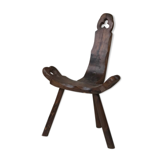 Tripod mountain chair carved wood brutalist 50s design