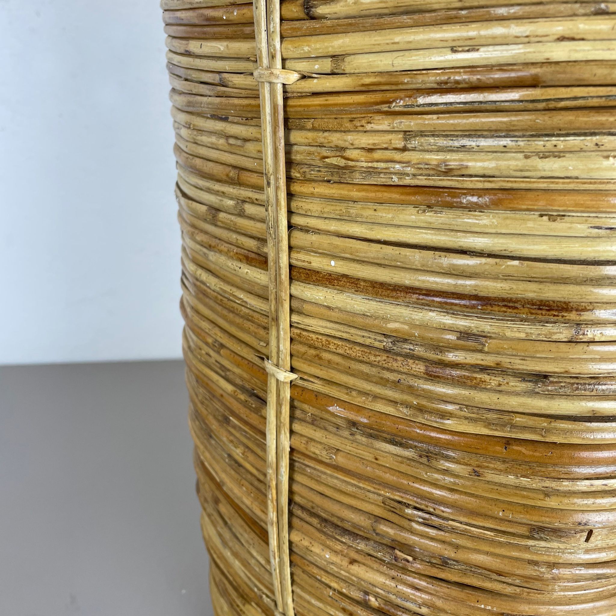 Mid-century rattan and brass bauhaus waste paper bin, france, 1960s