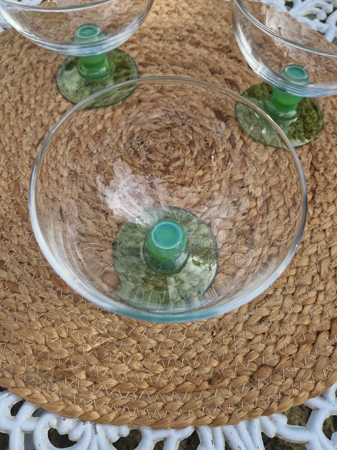 Set de 3 coupes à glace vintage Arc France à pied vert