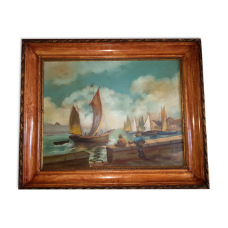 Oil on canvas French school XXth representing a port scene, signed J.Chatelin