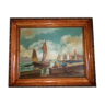 Oil on canvas French school XXth representing a port scene, signed J.Chatelin