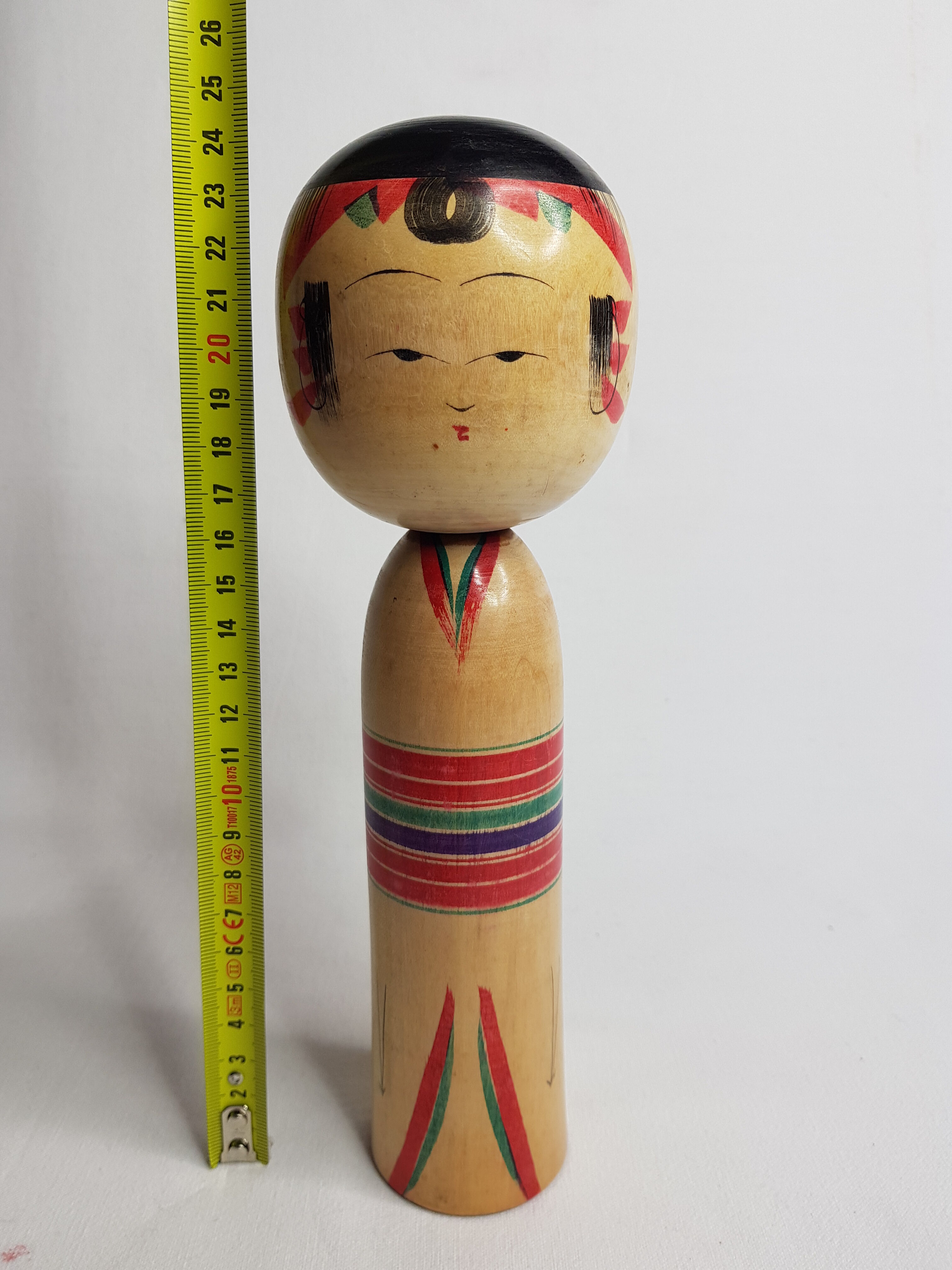 Vintage kokeshi doll, kimono pattern, 24.5 cm