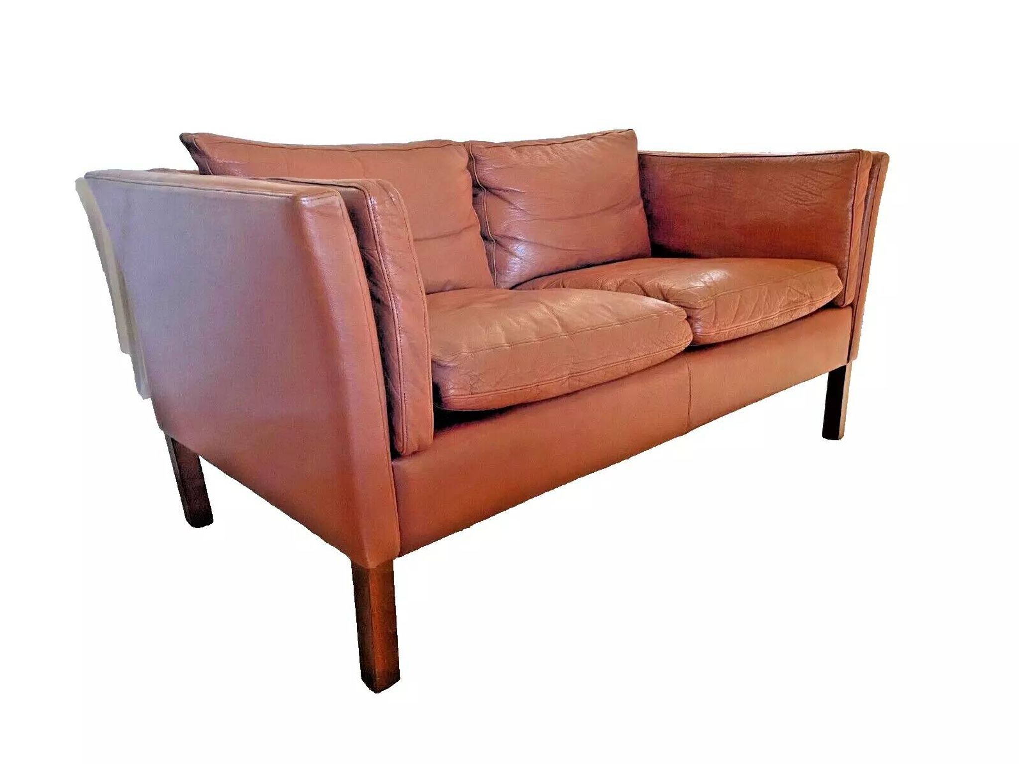 Vintage danish mid century  cognac leather 2 seater stouby sofa