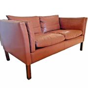 Vintage danish mid century  cognac leather 2 seater stouby sofa
