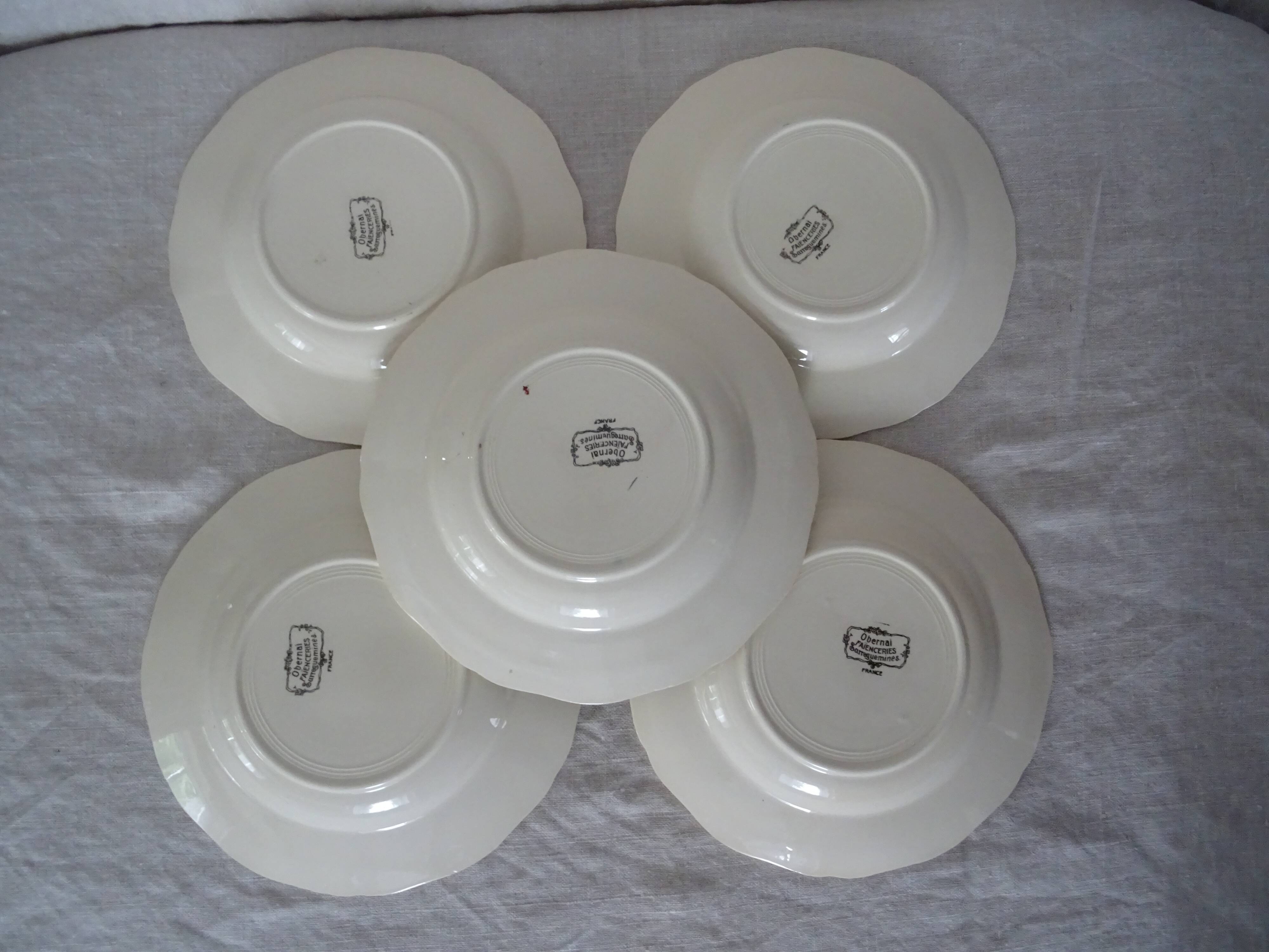 5 hollow plates H.Loux Sarreguemines Obernai