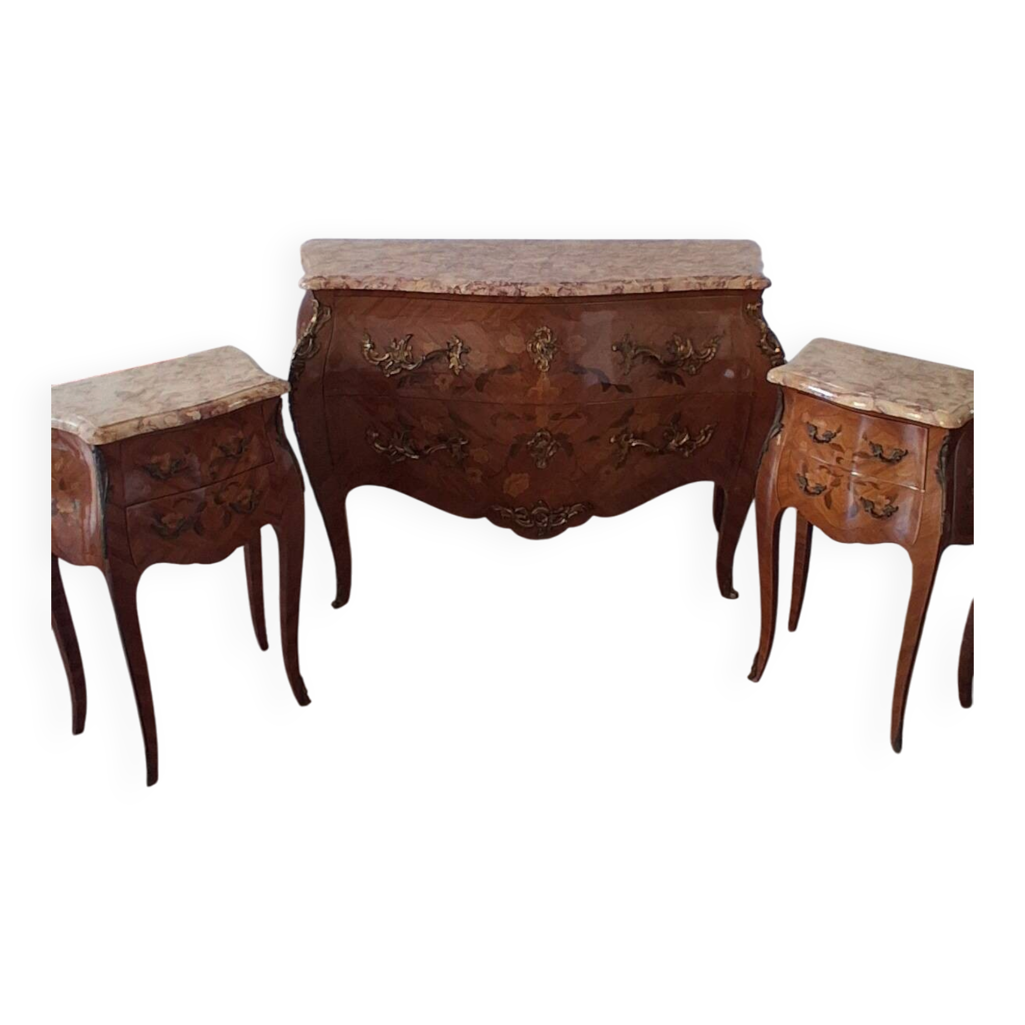 Ensemble commode galbée et table de chevets