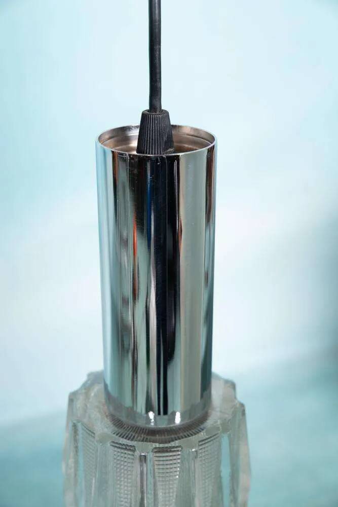 Vintage chrome and glass suspension, space age cascade lamp.