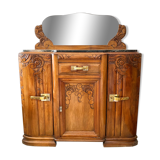 Art Deco black marble sideboard and vintage beveled mirror