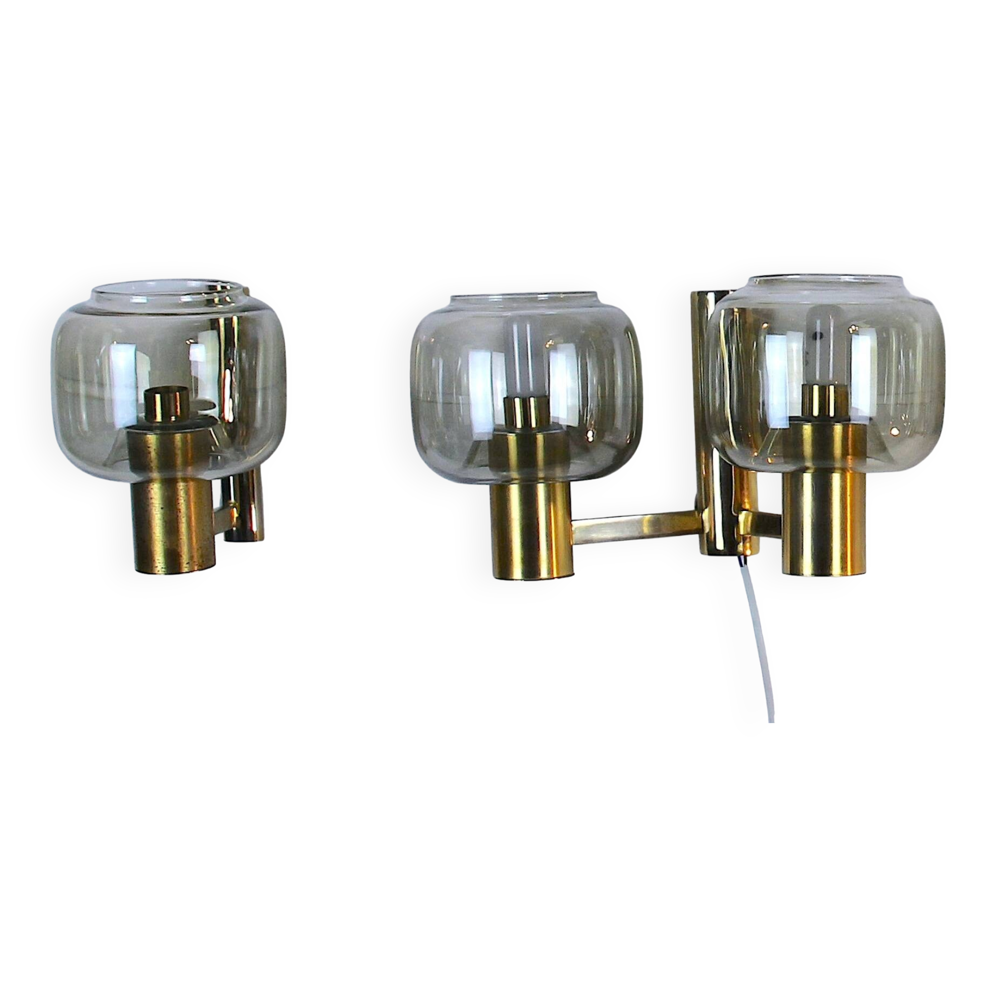 Paire Appliques Scandinaves Laiton verre fumés