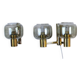 Paire Appliques Scandinaves Laiton verre fumés