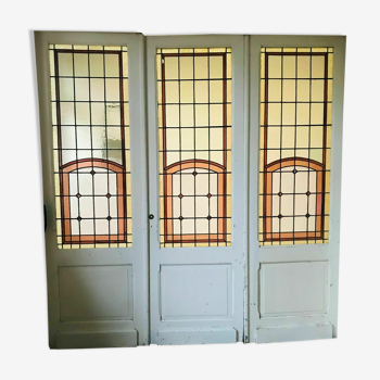 Séparation de trois portes en vitraux art déco XX siècle