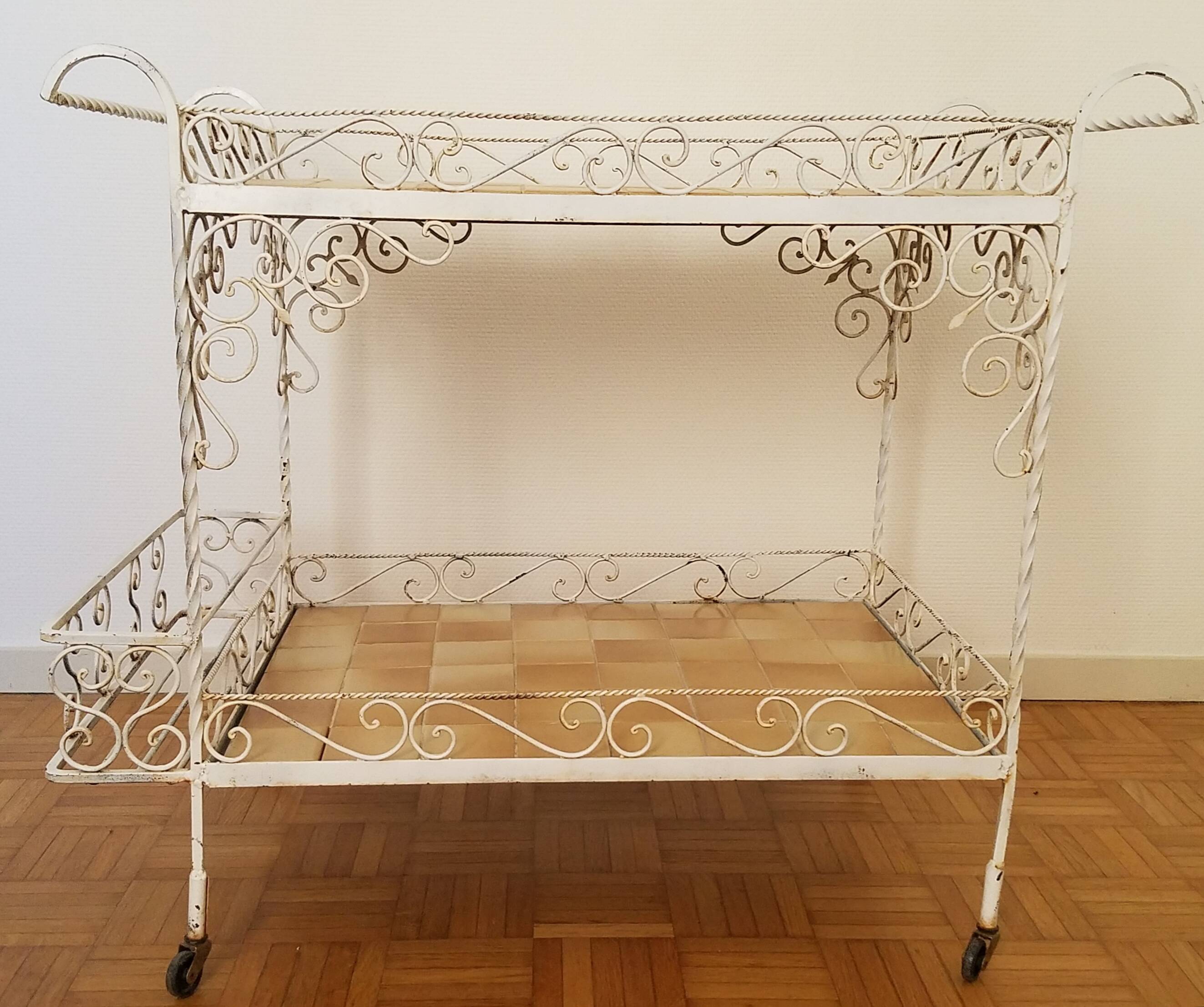 Vintage wrought iron serving trolley from the 1970s