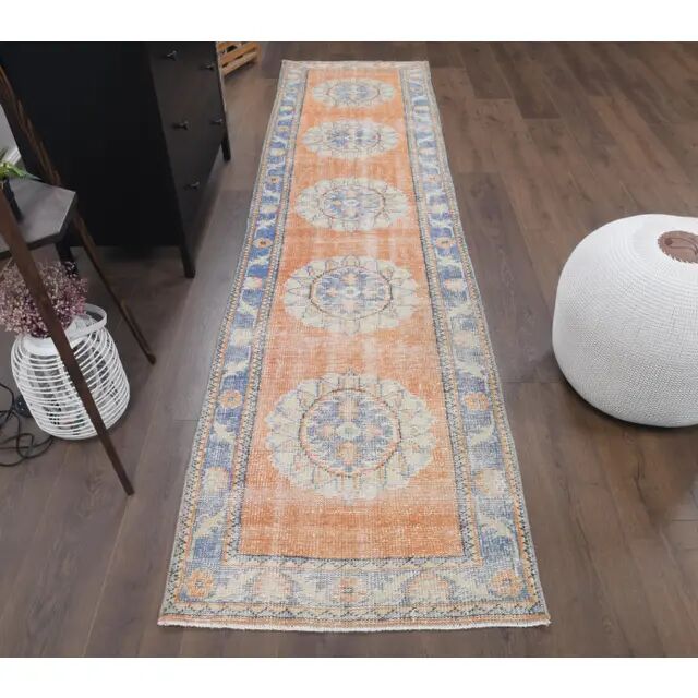 Vintage Turkish Oushak handmade wool runner 81x318