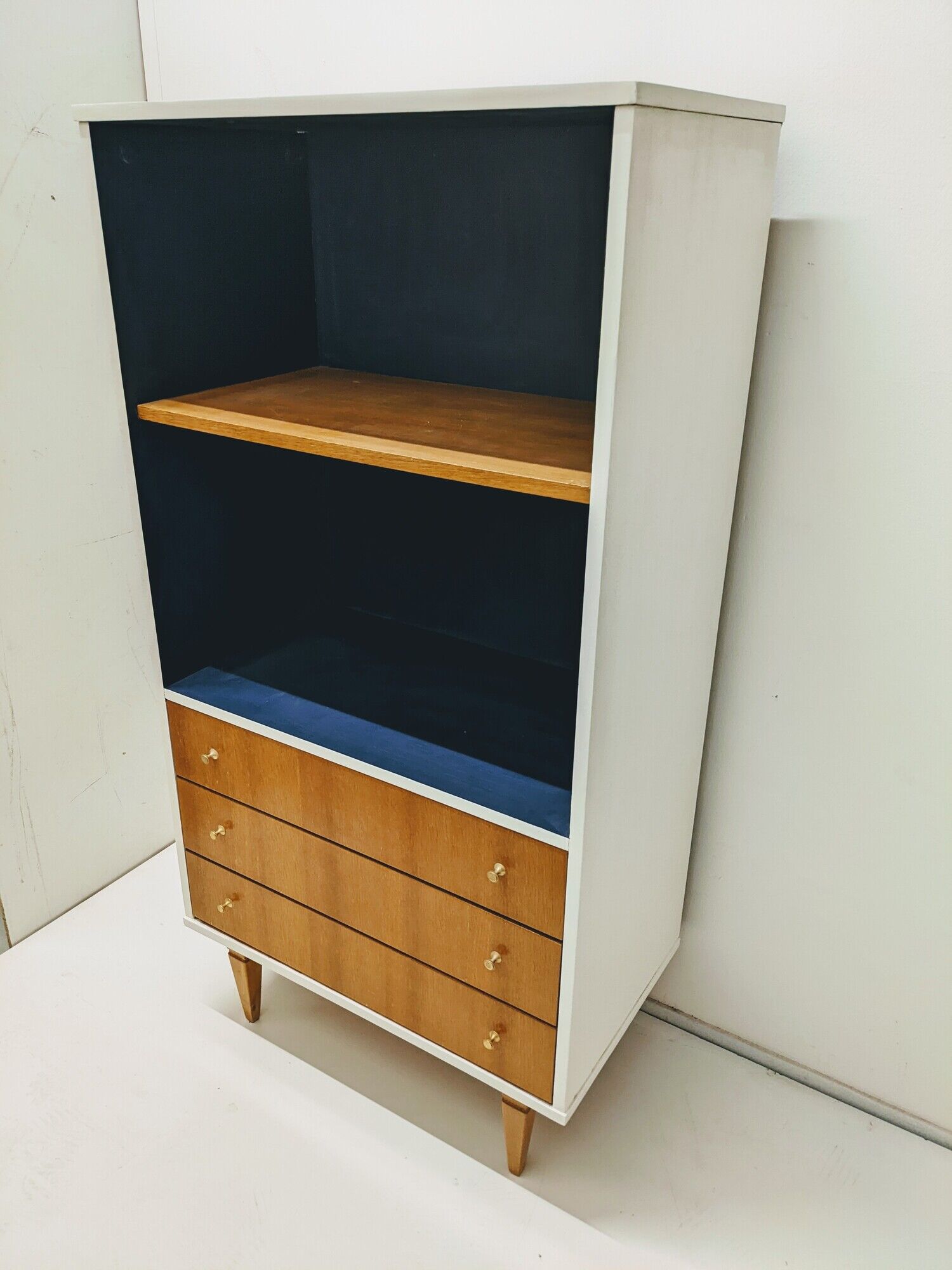 Vintage wooden storage cabinet / chest of drawers spindle feet / bookcase / column
