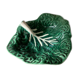 Plat saladier creux en barbotine vert Feuille de choux