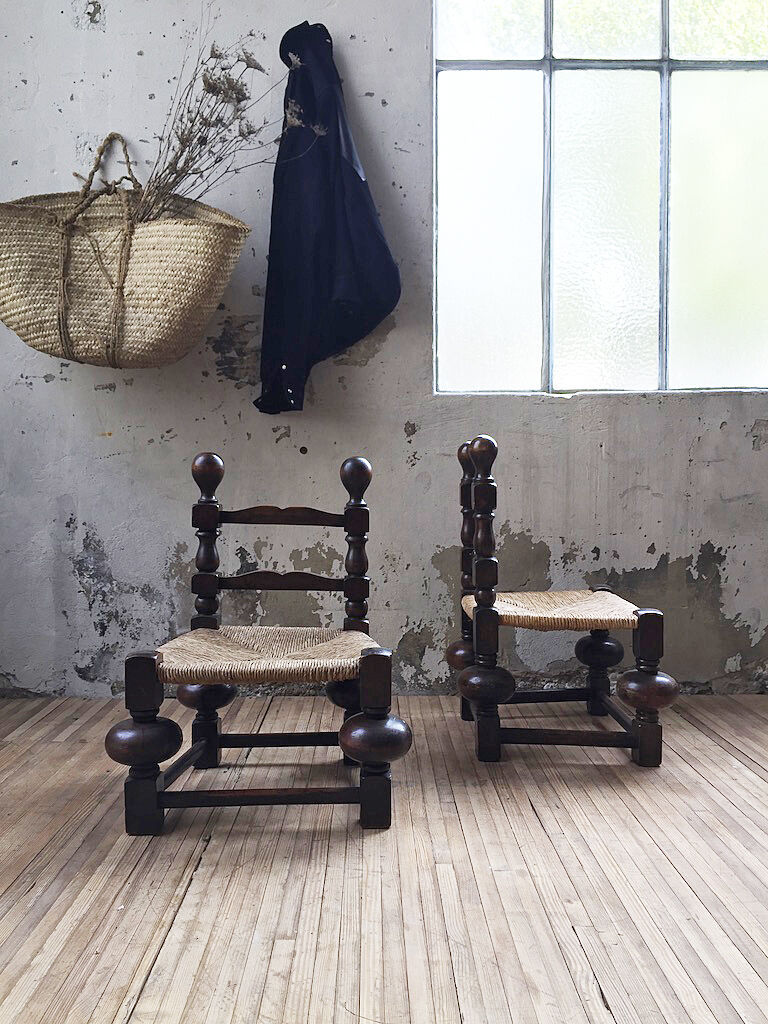 Pair of straw chairs