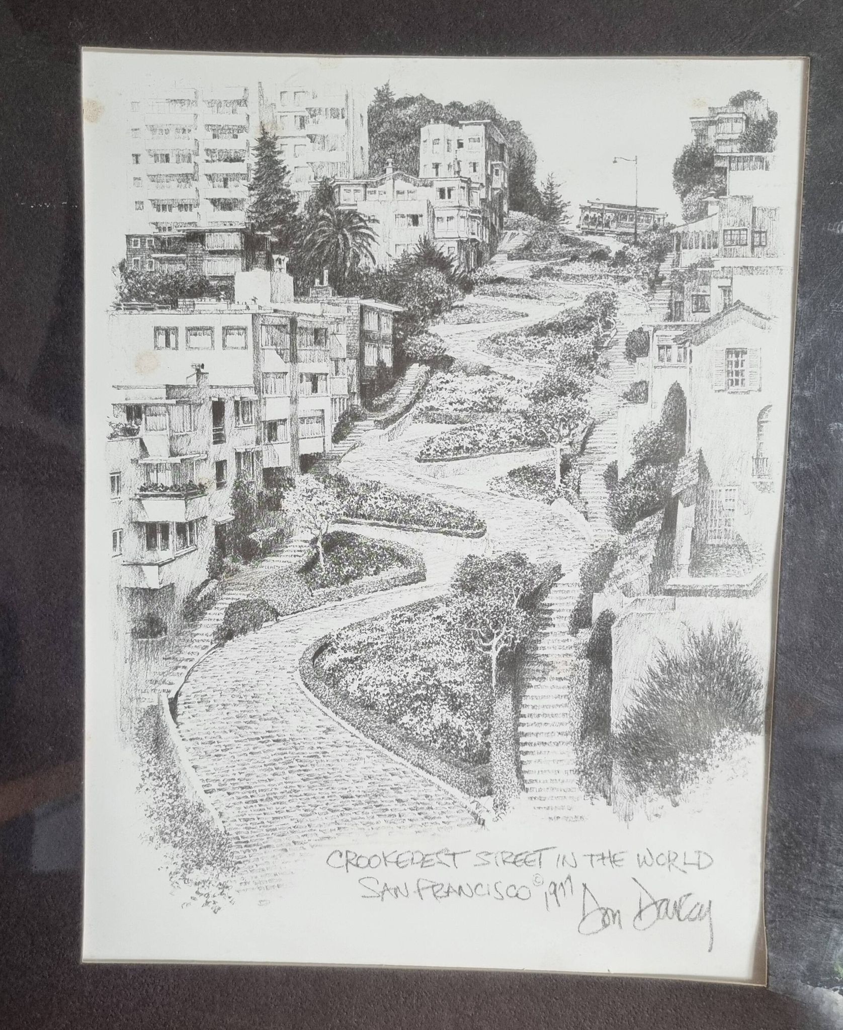 Engraving by Don Davey The Crookedest Street in the World San Francisco 1977