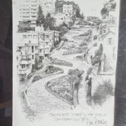 Engraving by Don Davey The Crookedest Street in the World San Francisco 1977