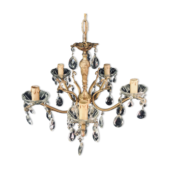 5-light chandelier, Crystal, Bronze and brass