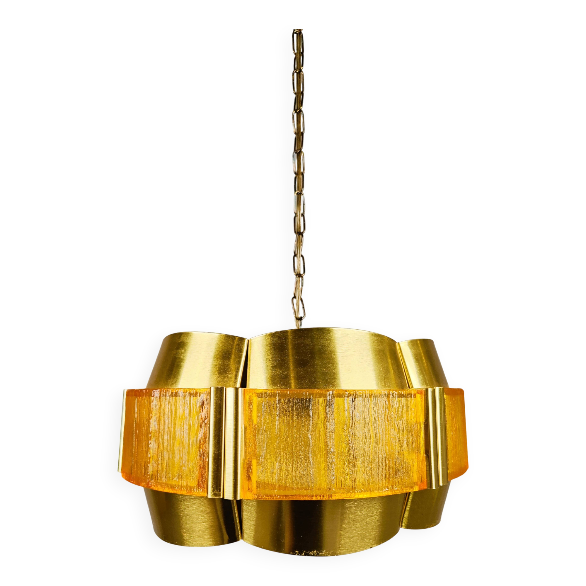 Brass and plastic pendant lamp by Werner Schou, Denmark, 1960