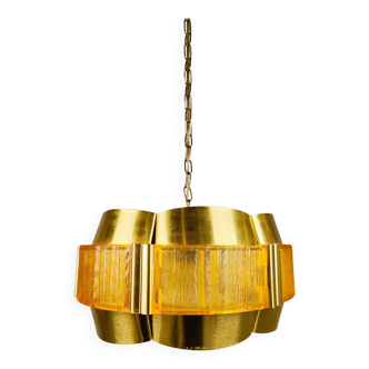 Brass and plastic pendant lamp by Werner Schou, Denmark, 1960