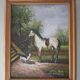 Table by claude gauthier: equestrian portrait with a horse in a park.