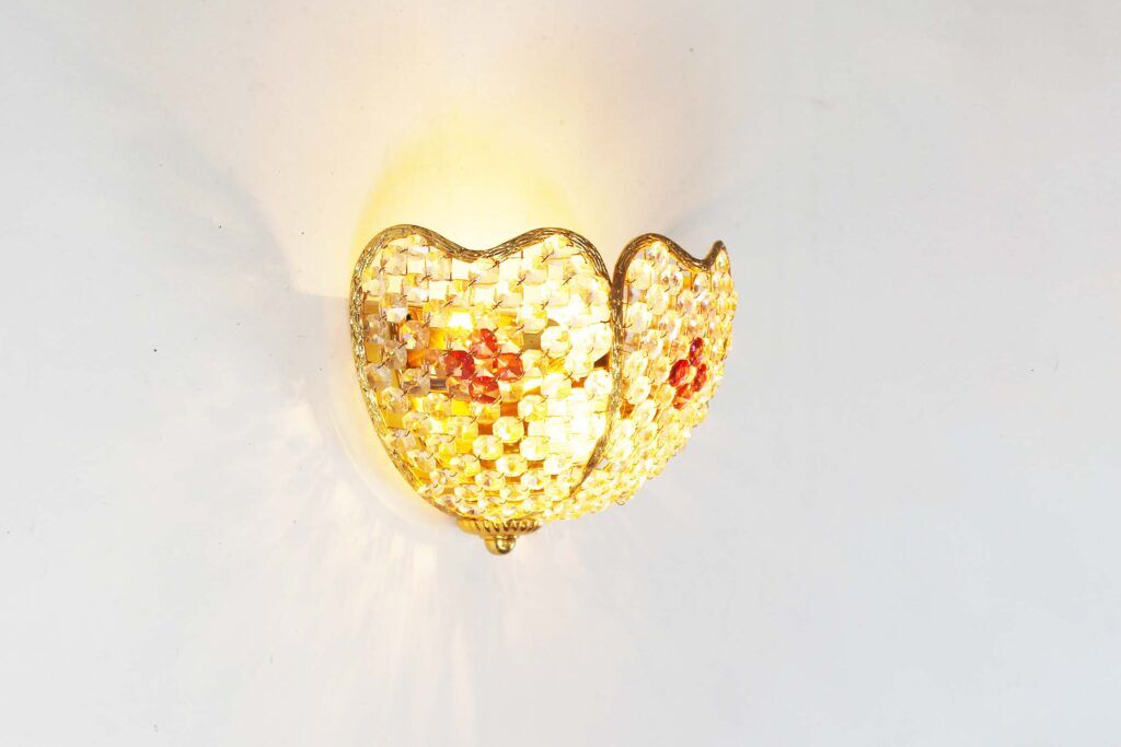 Gilt brass and crystal glass 'basket' wall light by Palwa, Germany 1960s