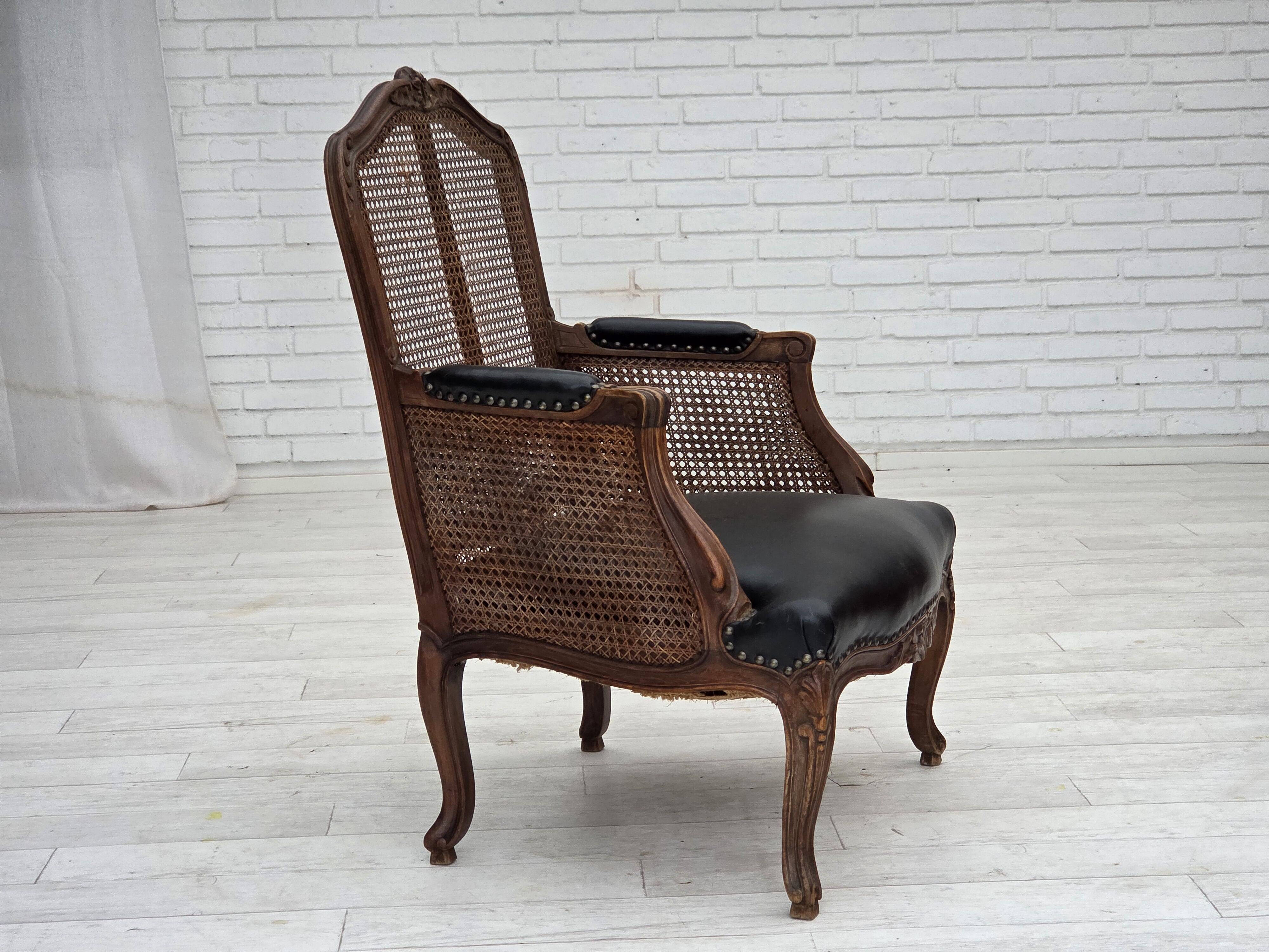 1930s, Danish armchair, furniture leather, ash wood, furniture mesh.