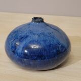 Vase boule en céramique émaillée bleu