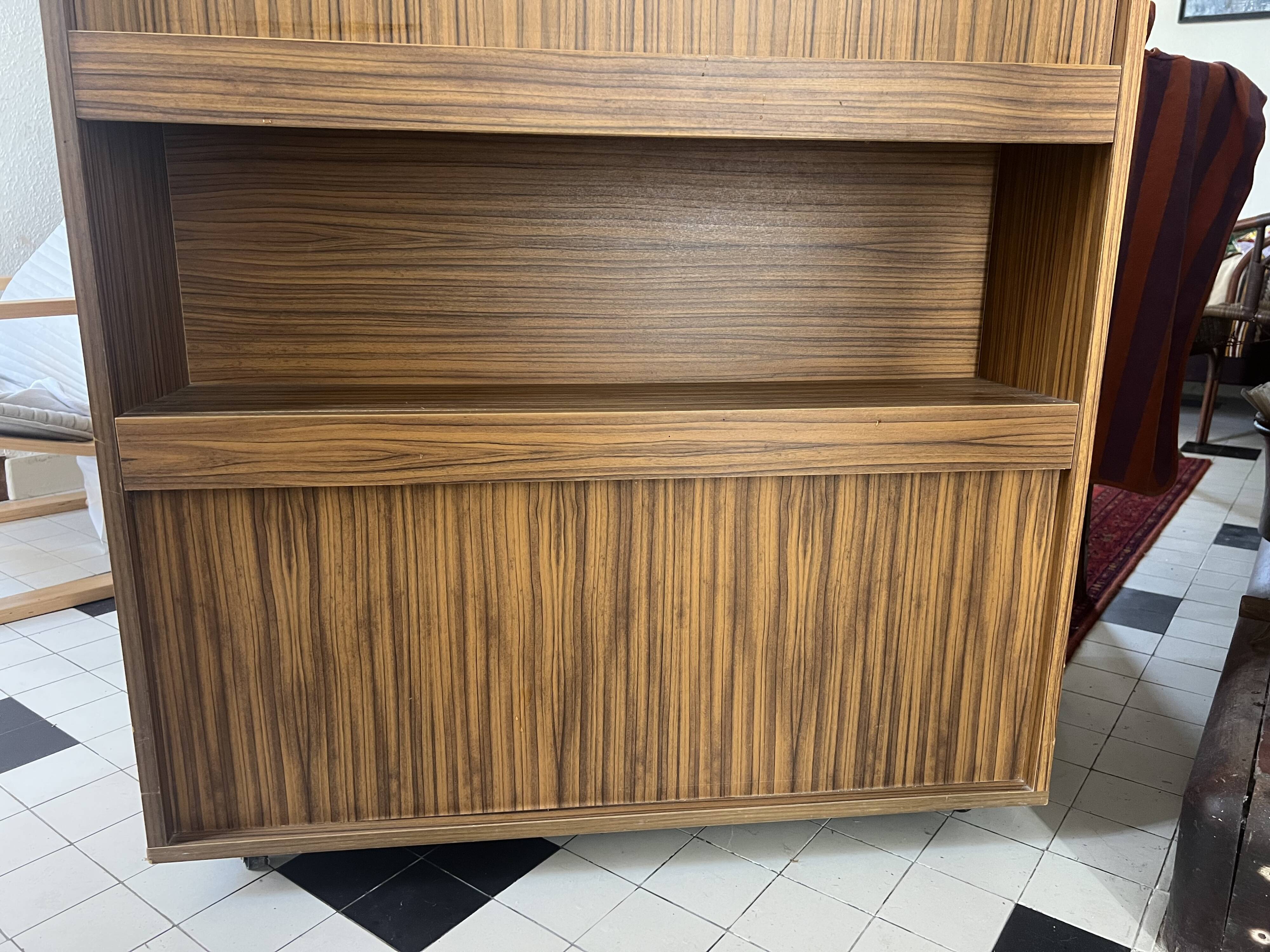 Vintage foldable bedside table in zebra wood – 1970s