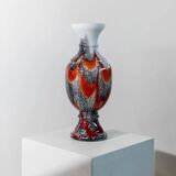 Orange White Black Multicolor Murano Glass Vase by Carlo Moretti – Italy 1970s, Tall Centerpiece