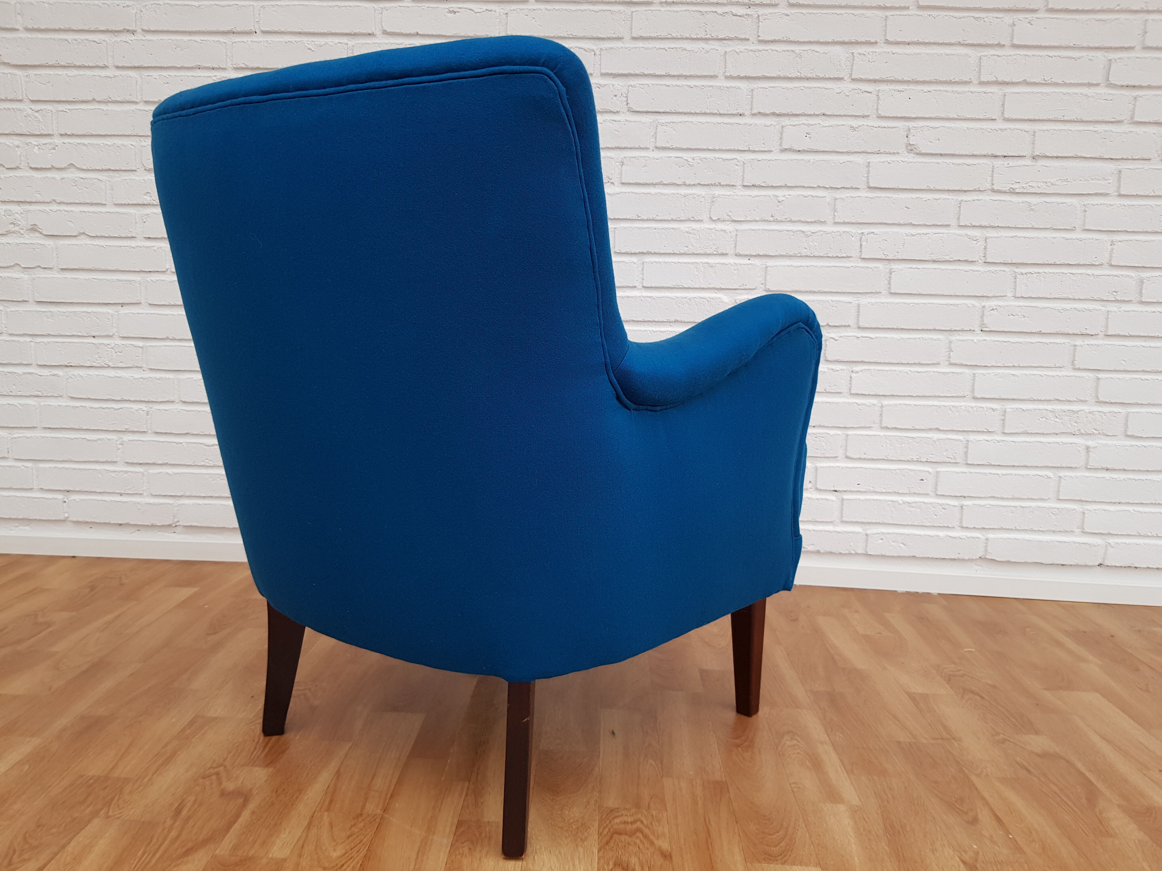 Danish designed armchair, wool, beech, completely renovated