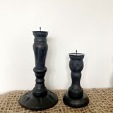Black wooden candlesticks