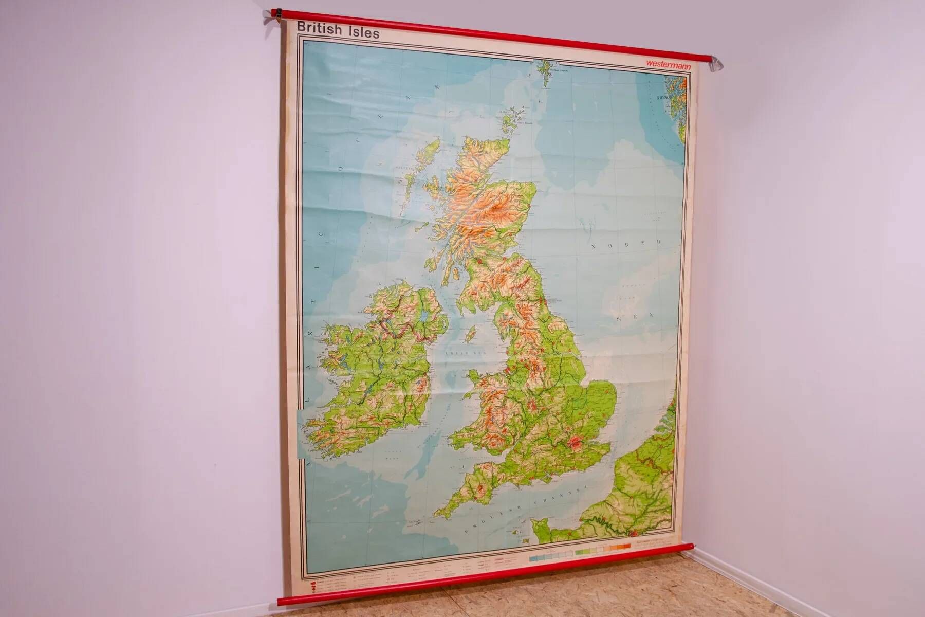 Vintage school maps of the British Isles, educational wall charts, 1960s