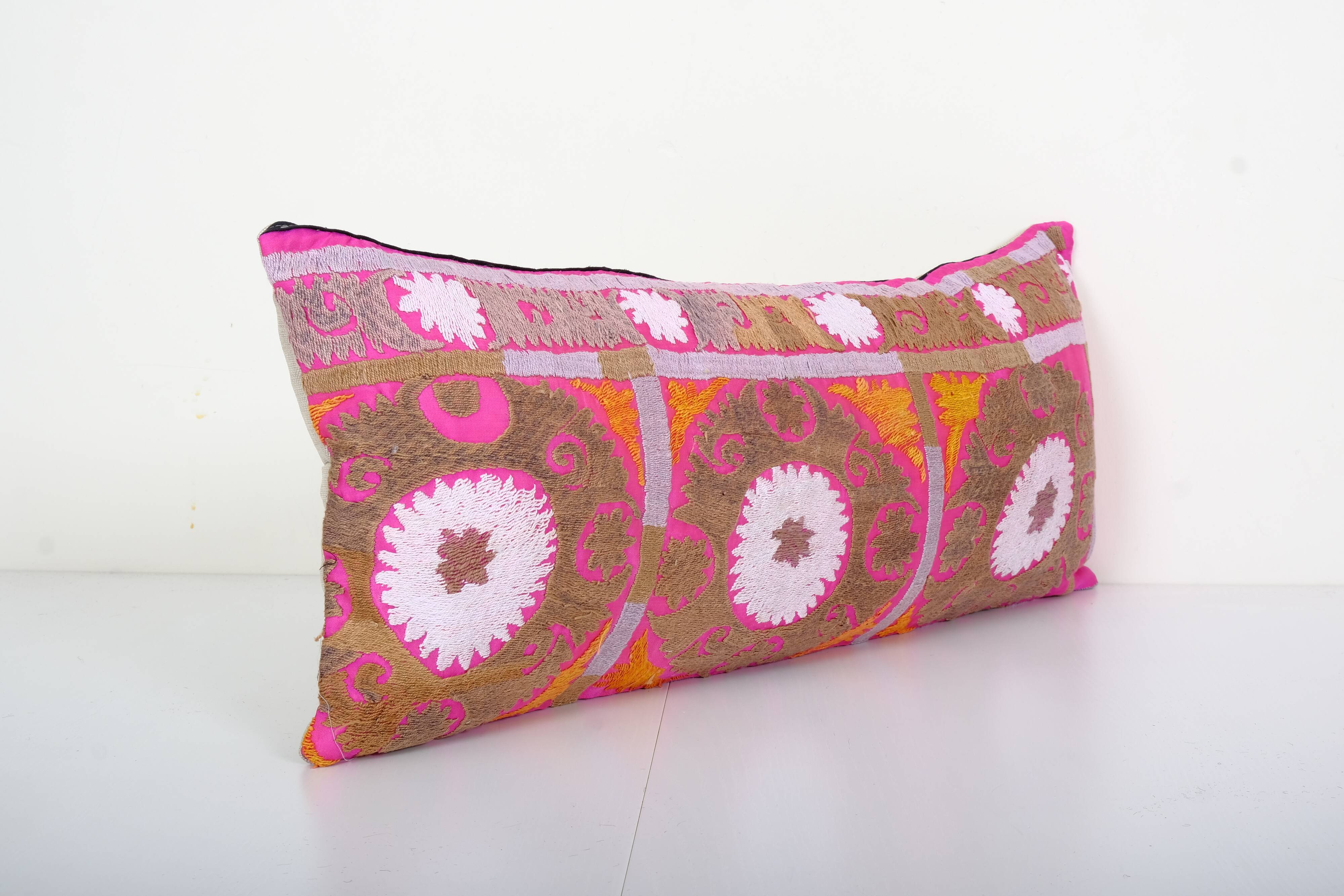12" x 30"extra long lumbar cushion kingsize suzani pillow cover, pink tribal bedding pillow cover