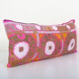 12" x 30"extra long lumbar cushion kingsize suzani pillow cover, pink tribal bedding pillow cover