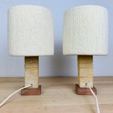 Pair of brutalist lamps pink sandstone and wool lampshade