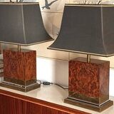 Pair of burl and copper table lamps by style Mahey