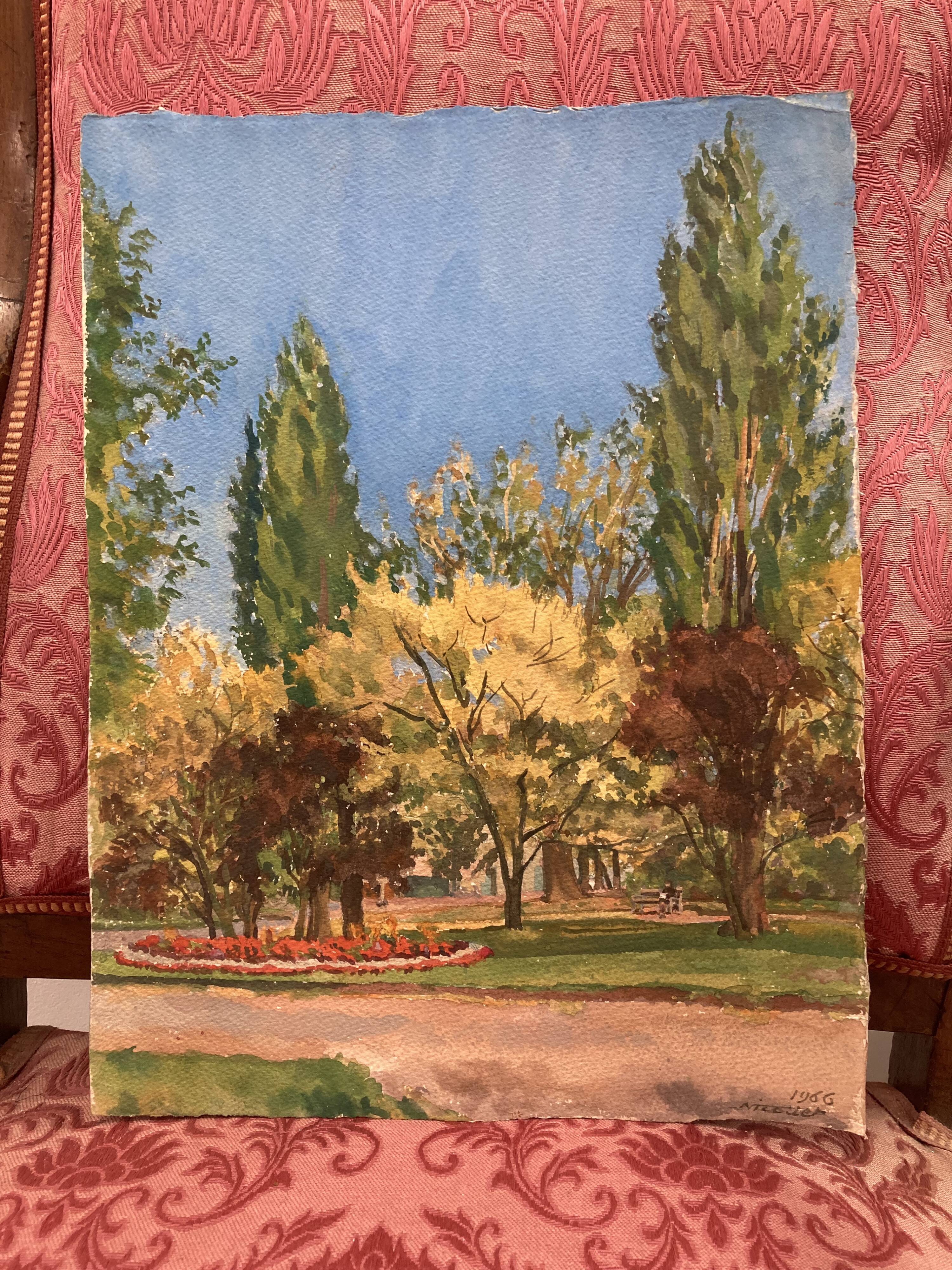 Vintage landscape watercolor