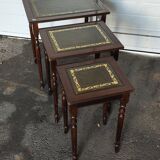 Set of three nesting tables with leather top