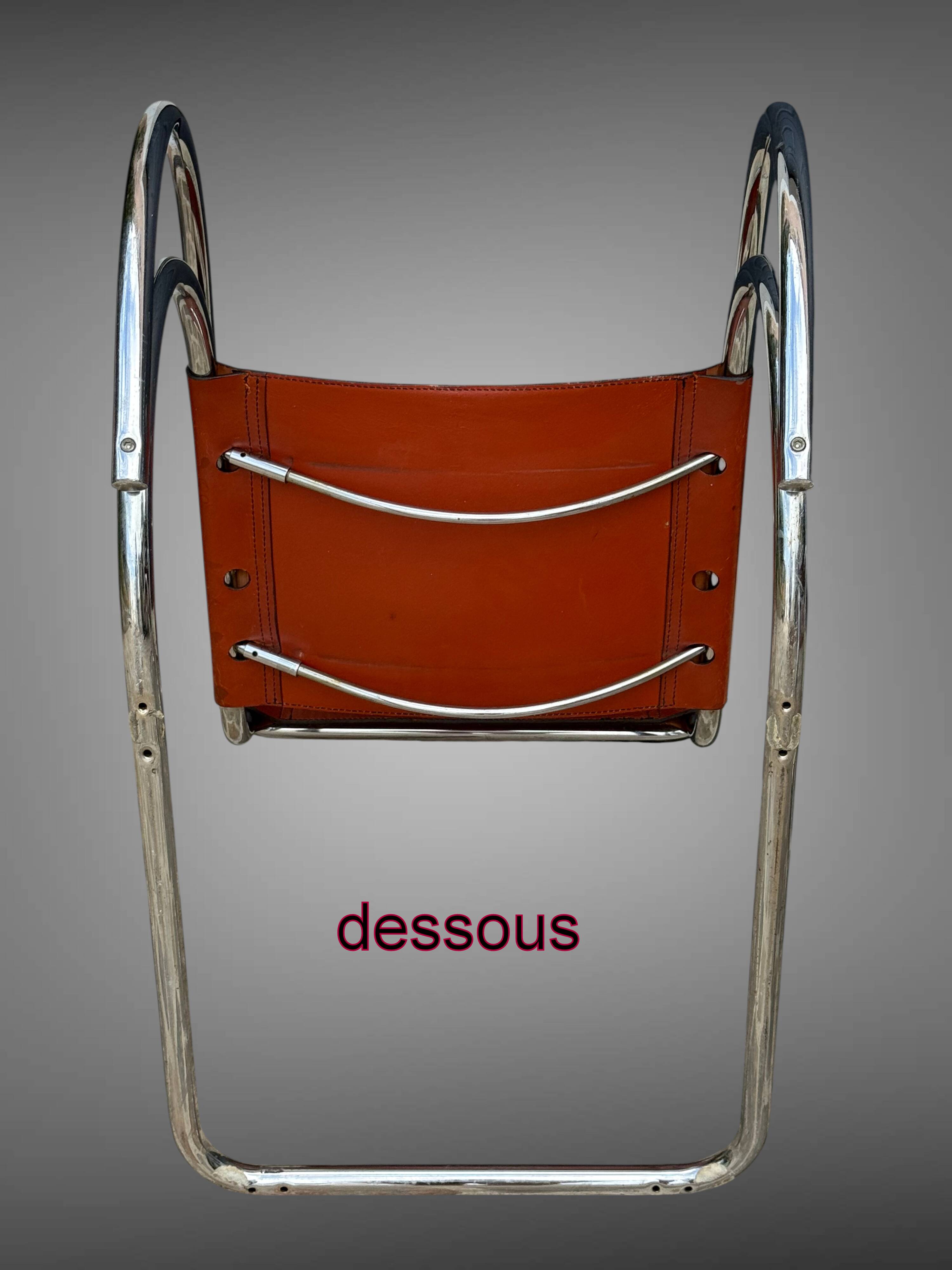 PAIR OF LEATHER AND CHROME ARMCHAIRS MR20 FROM THE 1970s MODEL BY MIES VAN DER