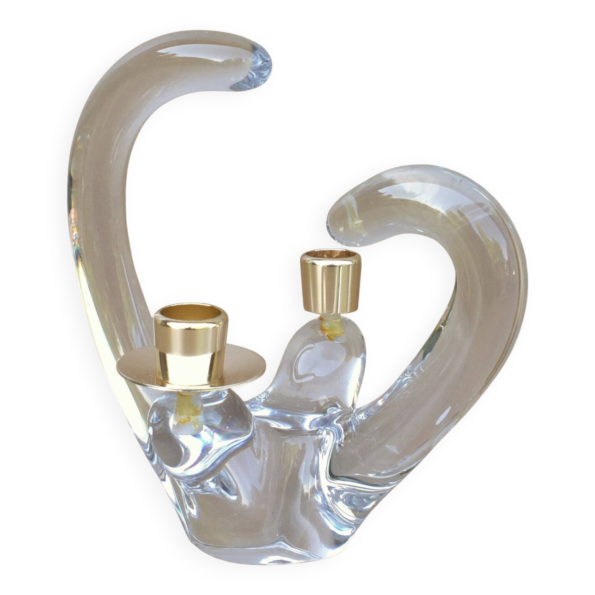 Old 2-light crystal candlestick signed SCHNEIDER FRANCE vintage design from the 60s