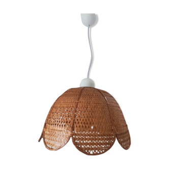 Suspension vintage en rotin tressé